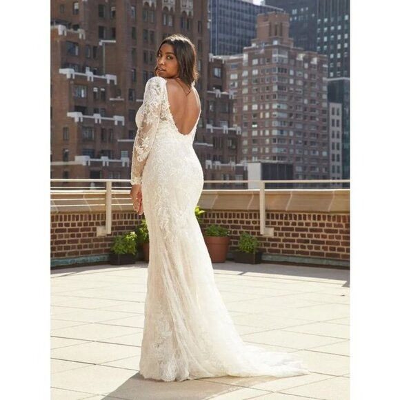 Pronovias Panjin Wedding Gown Size 14 Lace Long Sleeve - Picture 12 of 15